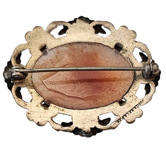 LSP Peterson Co. 1-20 12K GF Ornate Heart Floral Oval Agate Domed Cab Brooch J22 - Picture 4 of 6